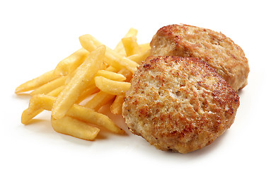 Image showing fried potatoes and chicken cutlets