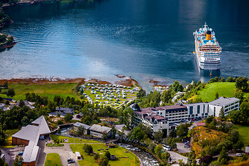 Image showing Geiranger fjord, Norway aerial photography.