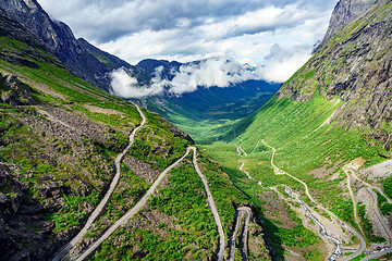 Image showing Troll\'s Path Trollstigen or Trollstigveien winding mountain road