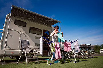 Image showing Washing on a dryer at a campsite.