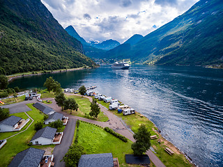 Image showing Geiranger fjord, Norway aerial photography.