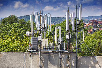 Image showing Telecommunications equipment, mobile phone antennas in the city