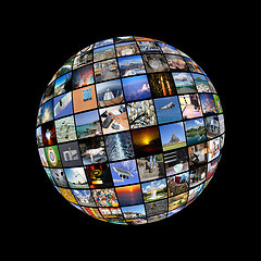 Image showing Big Multimedia Video Wall Sphere at tv screens showing living in