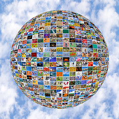 Image showing Big Multimedia Video Wall Sphere at tv screens showing living in