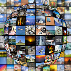 Image showing Big Multimedia Video Wall Sphere at tv screens showing living in