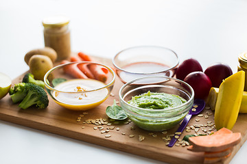 Image showing vegetable puree or baby food in glass bowls