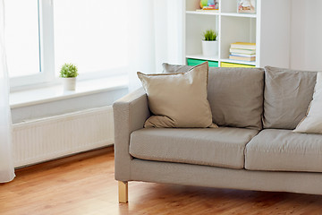 Image showing sofa with cushions at cozy home living room