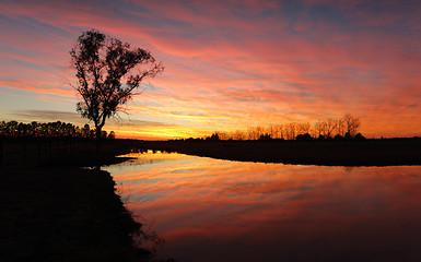 Image showing Vivid rural sunrise with fiery skies