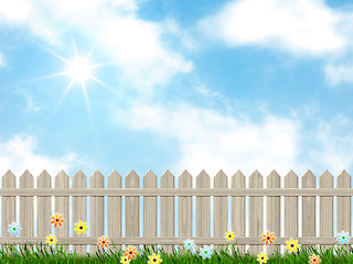 Image showing blue sky and a fence background