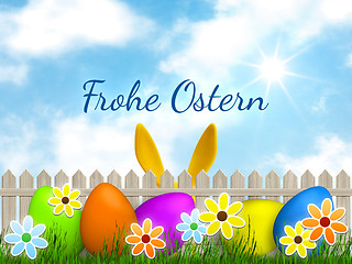 Image showing a easter graphic with happy easter in german language