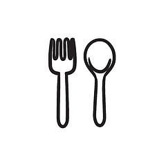 Image showing Spoon and fork sketch icon.