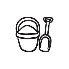 Image showing Bucket and spade for children sketch icon.