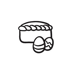 Image showing Easter cake with eggs sketch icon.