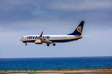 Image showing ARECIFE, SPAIN - APRIL, 15 2017: Boeing 737-800 of RYANAIR with 