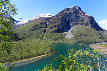 Image showing The ice-cold water from the glacier in Loen makes the water gree