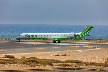 Image showing ARECIFE, SPAIN - APRIL, 16 2017: Canadair CRJ-1000 of Binter wit