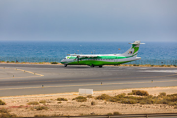 Image showing ARECIFE, SPAIN - APRIL, 16 2017: ATR 72 of Binter with the regis