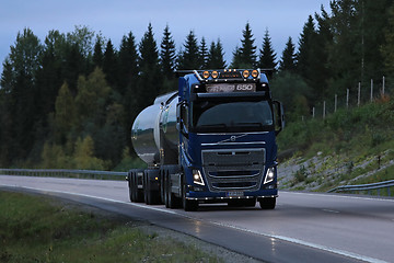 Image showing Blue Volvo FH16 Milk Tanker Evening Trucking