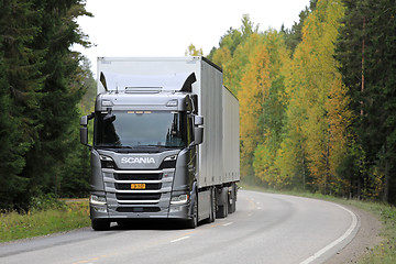 Image showing Scania R500 Truck on Autumn Highway