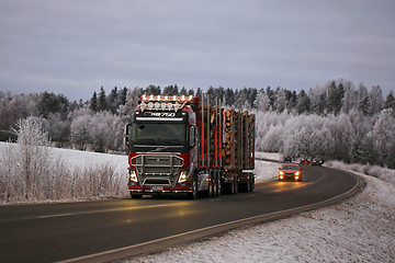 Image showing Volvo FH Logging Truck Winter Landscape 