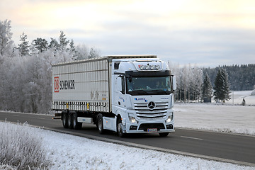 Image showing White Mercedes-Benz Actros Winter Road Transport