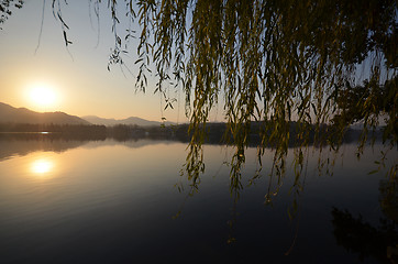 Image showing Sunset around the West Lake in Hangzhou