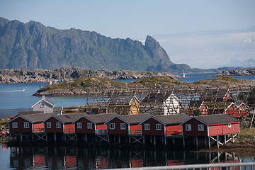 Image showing Norwegian landscape with fishing houses