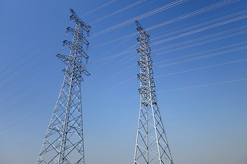 Image showing Electrical poles of high voltage