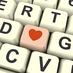 Image showing Heart Icon On Pink Computer Key Showing Love And Romance For Val