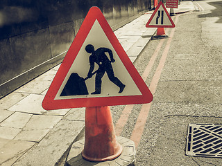 Image showing Vintage looking Roadworks sign