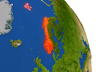 Image showing Map of Norway in red