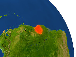 Image showing Map of Suriname in red