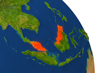 Image showing Map of Malaysia in red