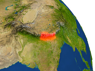 Image showing Map of Nepal in red