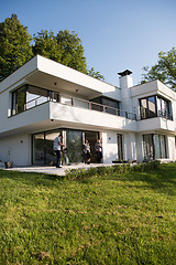 Image showing couple enjoying on the door of their luxury home villa