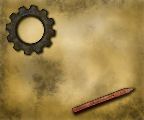 Image showing gear wheel and pen on grunge background