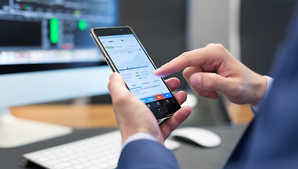 Image showing Close up of businessman using mobile smart phone.