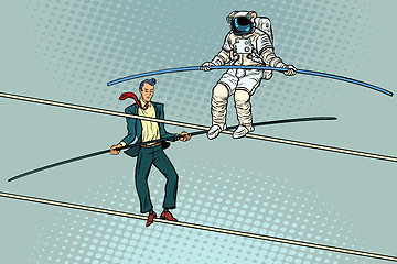 Image showing tightrope walkers acrobats businessman and astronaut