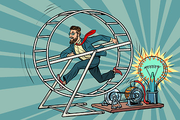 Image showing Hipster businessman produces electricity, power generator