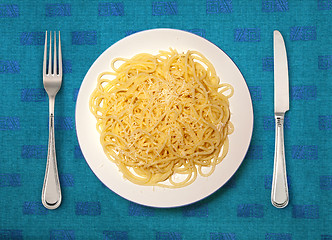 Image showing plate of spaghetti in sauce 