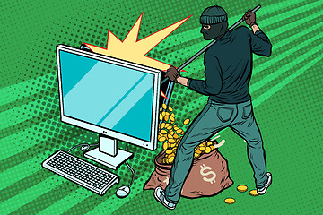 Image showing Online hacker steals dollar money from computer