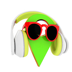 Image showing Glamour map pointer in sunglasses and headphones. 3d illustratio