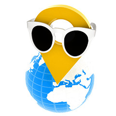 Image showing Glamour map pointer in sunglasses on Earth. 3d illustration