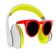 Image showing Sunglasses and headphone for your face. 3d illustration