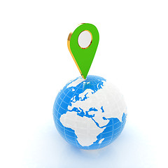 Image showing Planet Earth and map pins icon. 3d illustration.