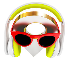 Image showing Glamour map pointer in sunglasses and headphones. 3d illustratio