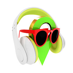 Image showing Glamour map pointer in sunglasses and headphones. 3d illustratio