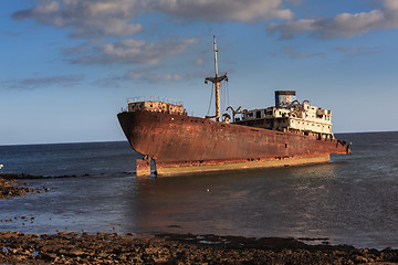 Image showing An old shipwreck located outside the capital Arrecife on Lanzaro