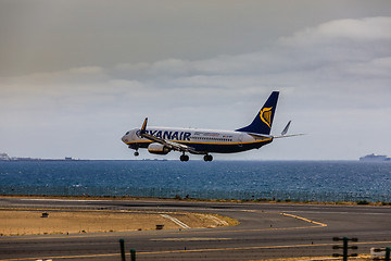 Image showing ARECIFE, SPAIN - APRIL, 15 2017: Boeing 737-800 of RYANAIR with 