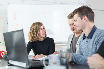 Image showing Relaxed informal IT business startup company team meeting.